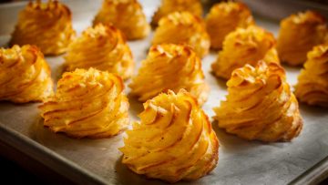 Potato swirls known as Pommes Duchesse
