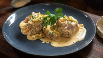 Chicken Medallions with Ham & Camembert, Garlic Cream Sauce