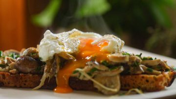 Creamy Mushrooms on Sourdough Toast with Poached Eggs