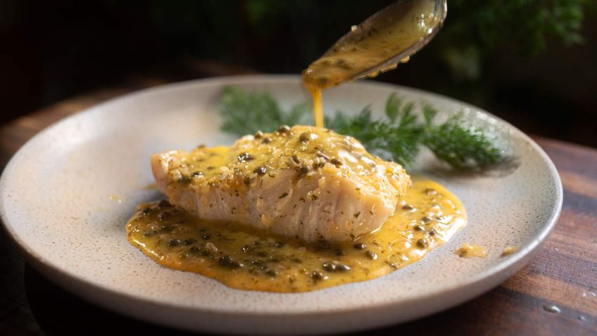 Steamed Fish with Lemon Beurre Blanc and Capers